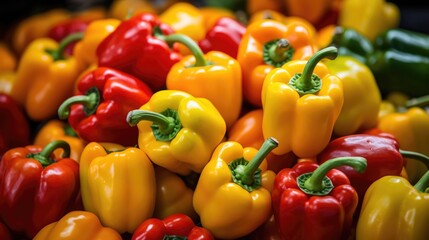 Flavorsome pile of yellow, red, and green peppers