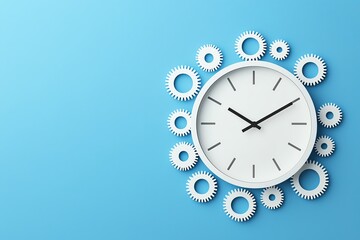 Clock design with gears on a blue background, ideal for modern decor.