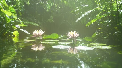 Naklejka premium Serene Beauty of a Blossoming Lily Pond Paradise