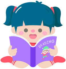 Hand Drawn Little girl sitting and reading a book