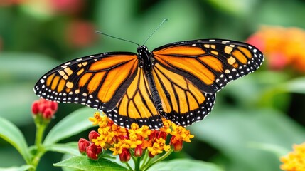 Fototapeta premium Vibrant Monarch Butterfly on Colorful Flower