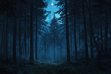 Fototapeta premium A Silhouetted Forest Under a Full Moon