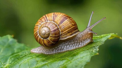 Close-Up of a Colorful Snail on a Green Leaf
