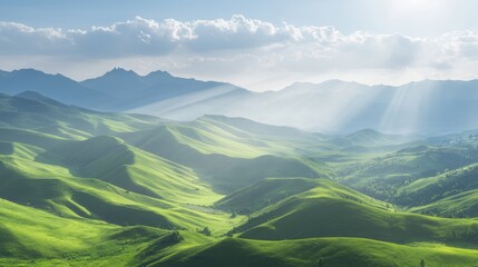 Majestic High-Altitude Plateau: Panoramic Mountain View and Rolling Hills