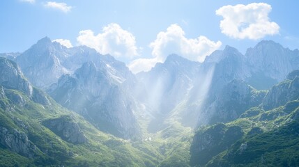 Fototapeta premium Majestic Peaks: A Stunning Display of a Dramatic Mountain Range with Jagged Summits and Deep Valleys