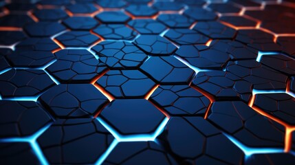 Fototapeta premium Futuristic Hexagonal Network with Glowing Edges and HighTech Aesthetic in Dark Environment