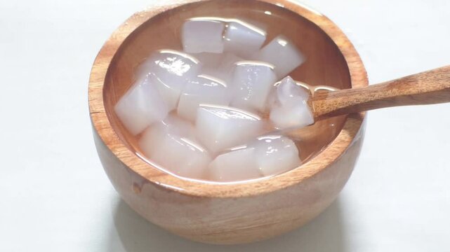 Coconut jelly or Nata de coco on the bowl