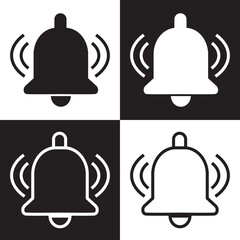 Bell notification icons set isolated on white and black background flat vector illustration. EPS 10
