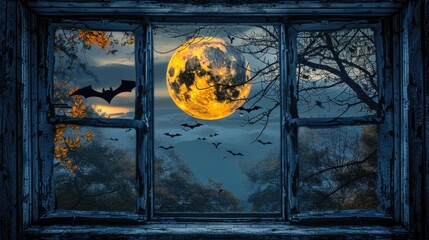 Full moon night view through window