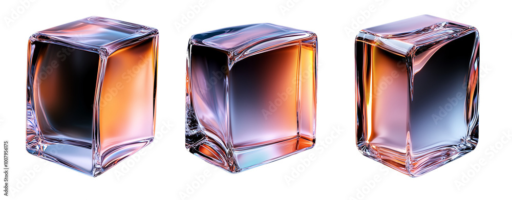 Poster translucent glass blocks with chromatic reflections create stunning visual effect against black back