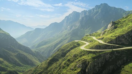 Majestic Mountain Pass: Awe-Inspiring Views of Winding Roads and Steep Cliffs