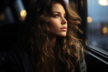 Fototapeta premium Woman with long wavy hair against black background