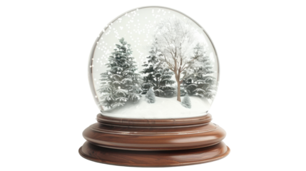 Winter house in the crystal ball on white background