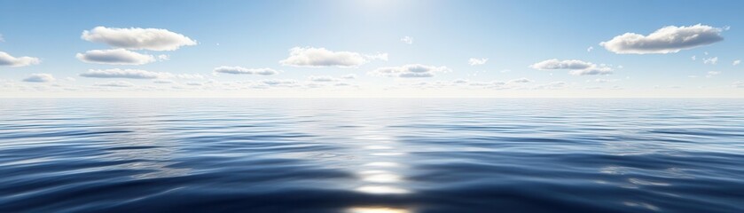 Obraz premium Dark blue ocean surface seen from underwater flat design, top view, deep sea exploration theme, 3D render, Complementary color scheme