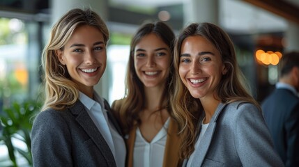Fototapeta premium Three Business Women Smiling Together at Modern Office
