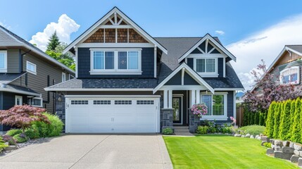 Two-story suburban home with white garage door