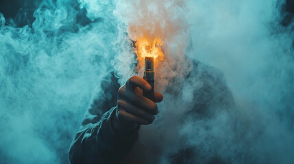 hand gripping a sleek, modern vape device, surrounded by swirling clouds of smoke, symbolizing the rise of contemporary smoking culture and its impact on personal expression