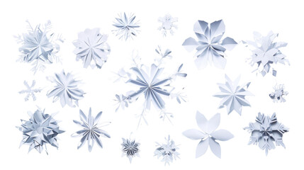 Snowflakes cut from paper on white background