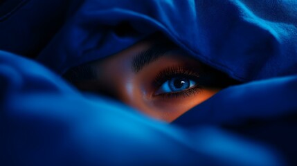 Naklejka premium women opened eyes lying on the bed have an insomnia problems