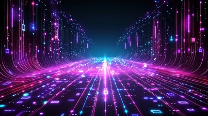 Obraz premium Abstract digital art with lines of light in pink and blue.