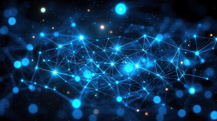 Obraz premium Abstract blue network connection background with glowing lights.