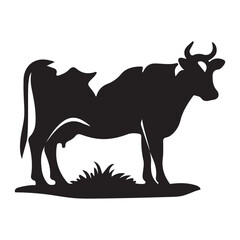 Black and White Cow Silhouette Illustration
