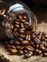 Freshly Roasted Coffee Beans Spilling from a Jar