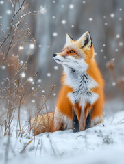 Serene Red Fox in Winter Snowfall