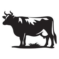 Black and White Cow Silhouette Illustration
