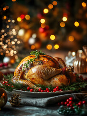 Golden Roasted Holiday Turkey with Festive Decorations