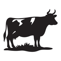 Black and White Cow Silhouette Illustration
