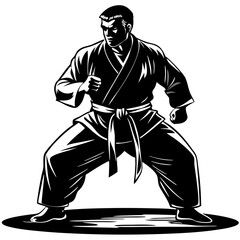 Martial Arts Master: A powerful silhouette of a martial arts master, poised in a fighting stance, exudes strength, discipline, and unwavering focus. Perfect for branding, websites.