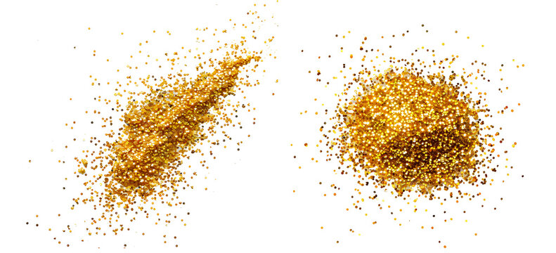 Pile of gold gliter isolated on white