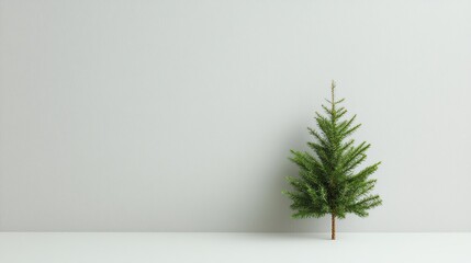 Blank Christmas card featuring a small green tree silhouette, plain background, Minimal holiday card, modern simplicity