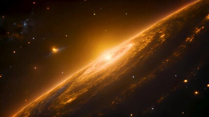 A captivating sunrise in space with the sun and moon lighting up the galaxy, revealing the extraordinary colors and beauty of the universe in the early morning hours.