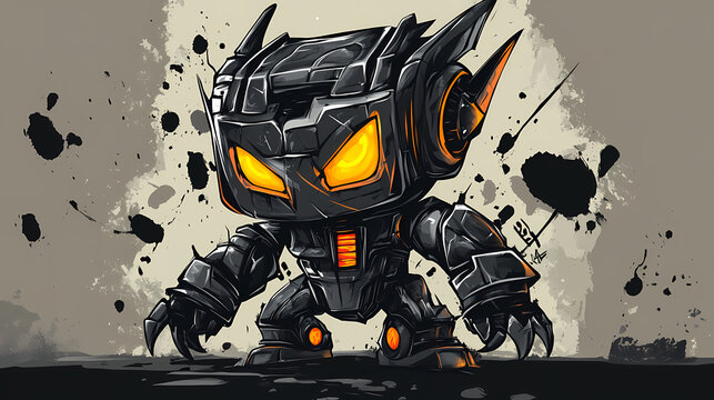 Graffiti abstract chibi black monster lord logo. Robot Overlord. Illustration