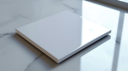 A single white ceramic square tile featuring a smooth, glossy finish. This sleek tile offers a modern touch, perfect for various applications in home decor and design