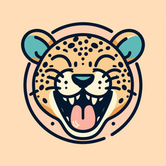 Cute cartoon Laughing leopard icon logo sticker tattoo.