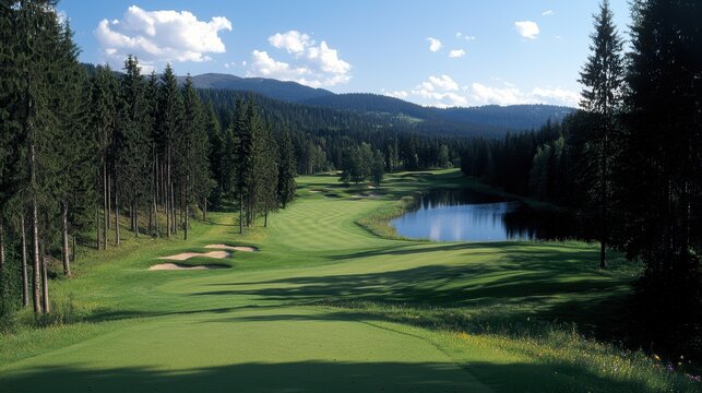 Serene Aerial Landscape of Golf Course with Winding Holes Through Forests and Fields