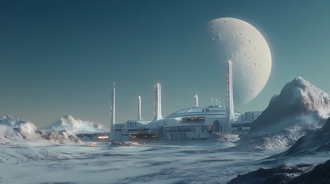 Moon outpost colony. Galactic Outpost. Illustration