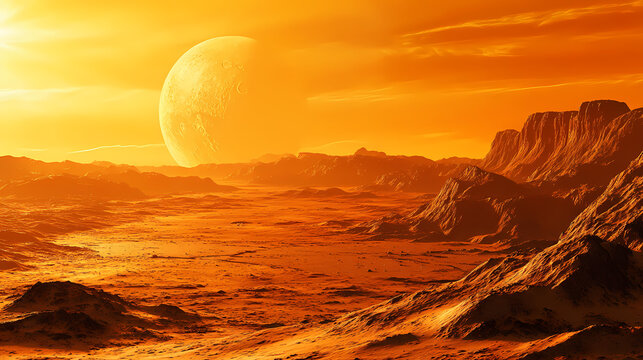 Martian backdrop landscape desert mars planet moon surface alien horizon crater background. Martian Colony. Illustration
