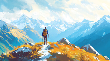 Hiker enjoying a breathtaking mountain view on National Hiking Day in a serene landscape