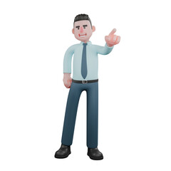 3D Illustration of a Financial Expert. A male financial analyst is standing with his left hand pointing forward while his right hand is on his waist. Male Analyst
