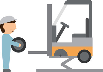 フォークリフトをメンテナンスする整備士のイメージ素材