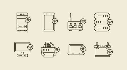 Smart device with wifi access or connection represent line illustration icon set design