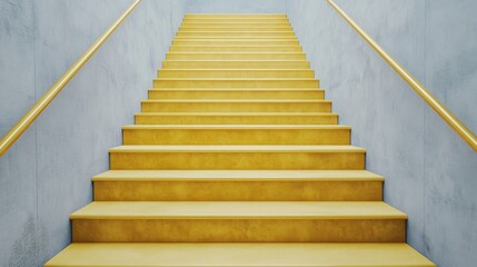 A modern staircase with wooden steps ascending into a light gray wall, featuring simple wooden handrails.