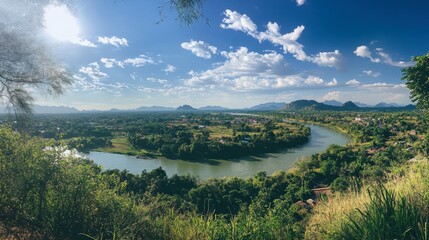 A breathtaking view of the countryside from the top of the hill at Kanchanaburi.