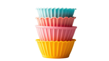 Stackable silicone baking cups on white background 