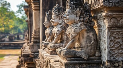 Obraz premium A close-up view of the ancient stone carvings at Phimai Historical Park.
