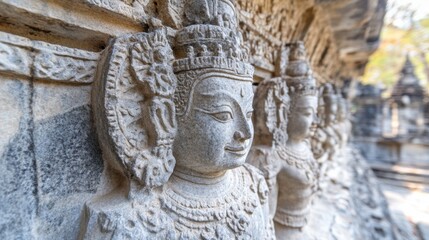 Fototapeta premium A close-up view of the ancient stone carvings at Phimai Historical Park.